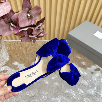 HIGH HEEL 10 MULE IN COBALT BLUE VELVET WITH BOW