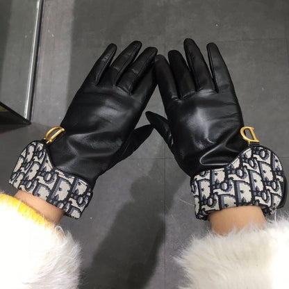 SADDLE GLOVES IN BLACK LAMBSKIN MIX MONO JACQUARD FABRIC 149747