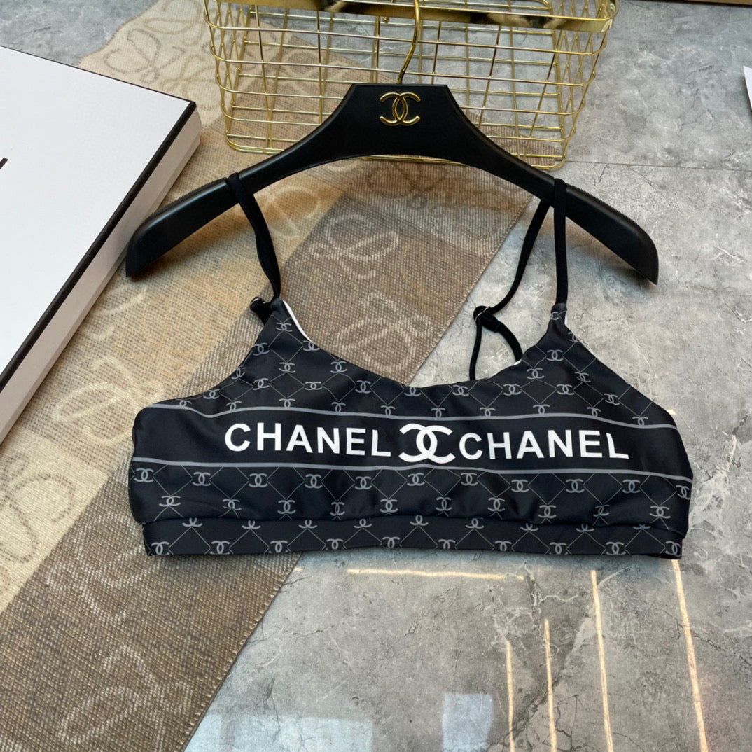 CC BIKINI SWIMSUIT SET IN BLACK AND WHITE LOGO PRINTED 581298