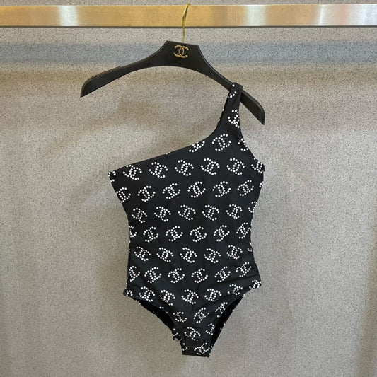 CC BIKINI SWIMSUIT SET IN BLACK AND WHITE LOGO PRINTED 615195