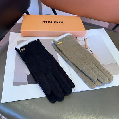 GLOVES IN KHAKI BEIGE WOOL MIX RABBIT FUR 458604