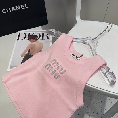 VISCOSE TANK TOP 643229 IN PINK COTTON RIBBED KNIT WITH EMBELLISHED LOGO