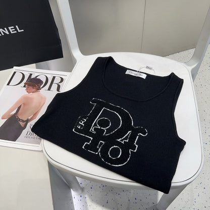 CAMISOLE 619300 IN BLACK COTTON RIBBED KNIT TEXTURED LOGO