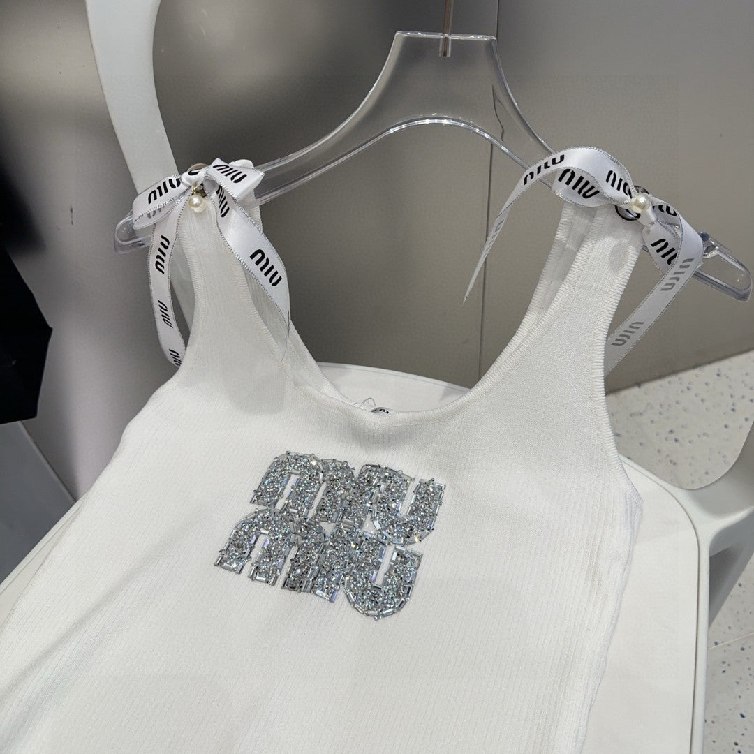 TANK TOP 622143 IN WHITE COTTON RIBBED EMBOSSED CRYSTAL