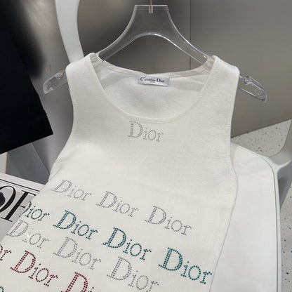 TANK TOP 624519 IN WHITE COTTON RIBBED CRYSTAL LOGO