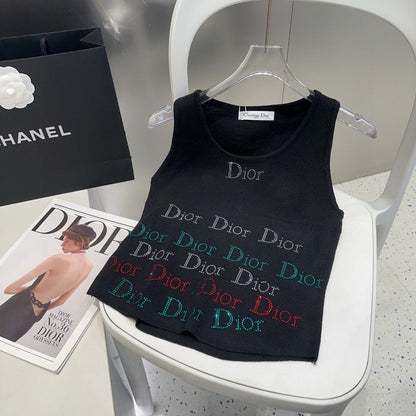 TANK TOP 624520 IN BLACK COTTON RIBBED CRYSTAL LOGO