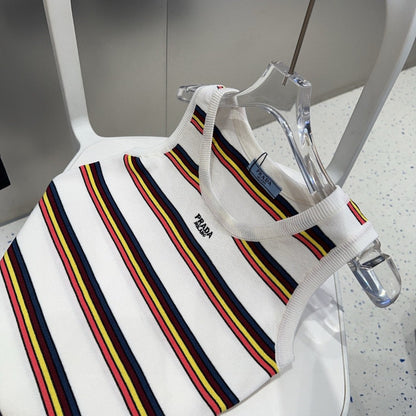 STRIPED TANK TOP 627700 IN WHITE MIX MULTICOLR COTTON RIBBED