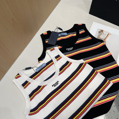 STRIPED TANK TOP 627701 IN BLACK MIX MULTICOLR COTTON RIBBED