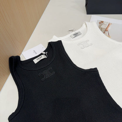 TANK TOP 633207 IN BLACK COTTON RIBBED KNIT EMBOSSED LOGO