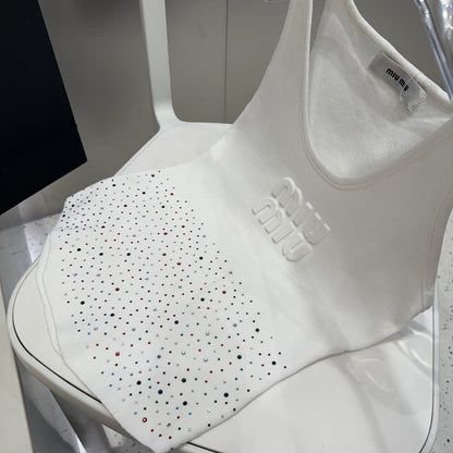 TANK TOP 640624 IN WHITE COTTON MUTILCOLOR CRYSTAL