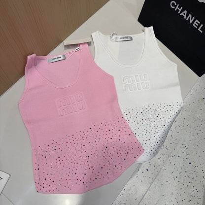 TANK TOP 640625 IN PINK COTTON MUTILCOLOR CRYSTAL