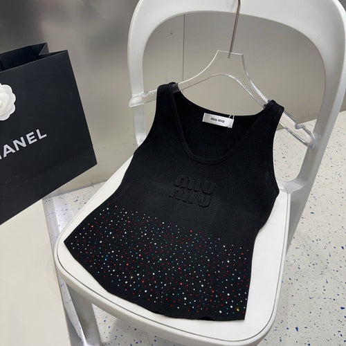 TANK TOP 640626 IN BLACK COTTON MUTILCOLOR CRYSTAL