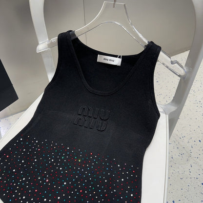 TANK TOP 640626 IN BLACK COTTON MUTILCOLOR CRYSTAL