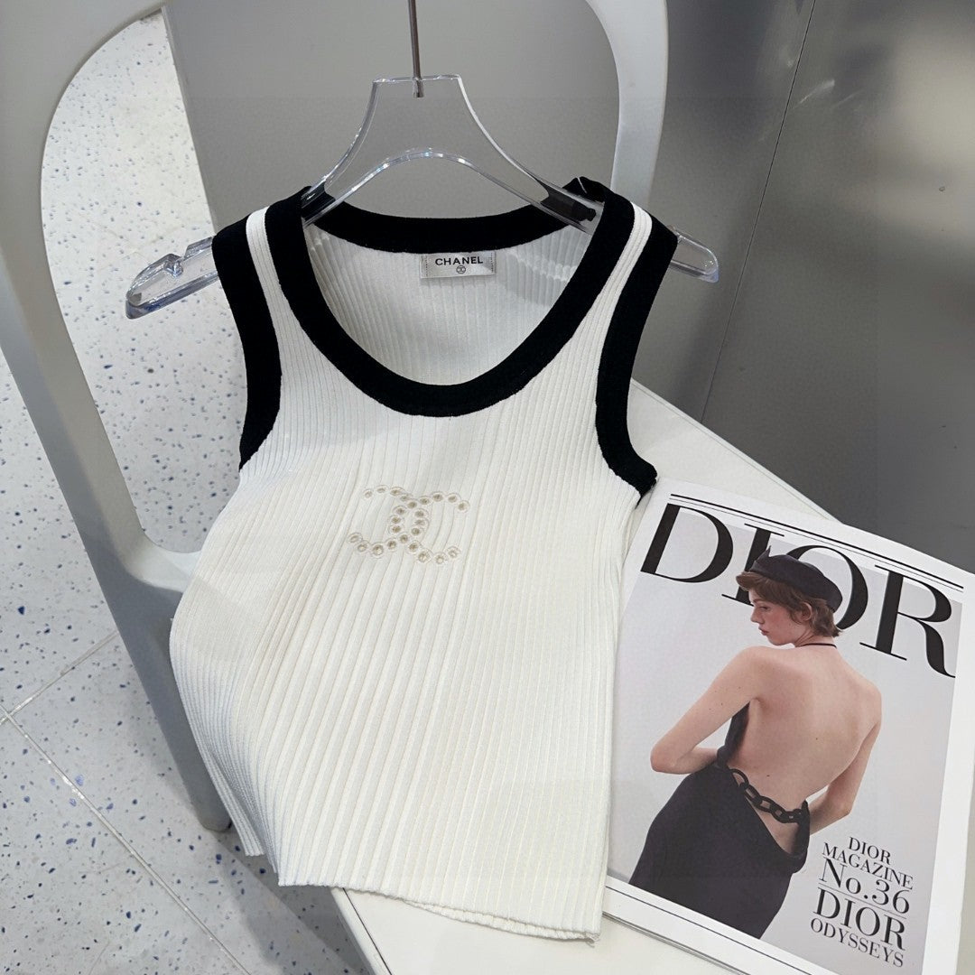 TANK TOP 643225 IN BLACK AND WHITE COTTON RIBBED KNIT