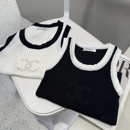TANK TOP 643225 IN BLACK AND WHITE COTTON RIBBED KNIT