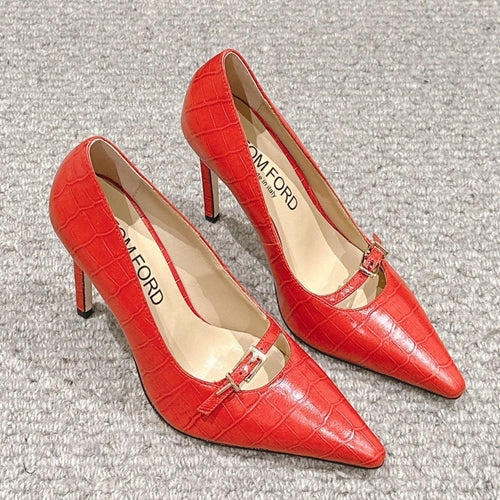 HIGH HEEL 10 CM IN CHERRY RED CROCODILE LEATHER