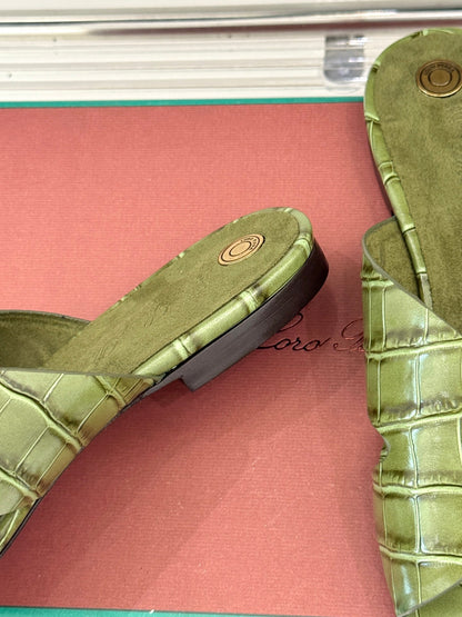 LP SANDALS 25S IN MOSS GREEN LAMBSKIN SNAKE EMBOSSING
