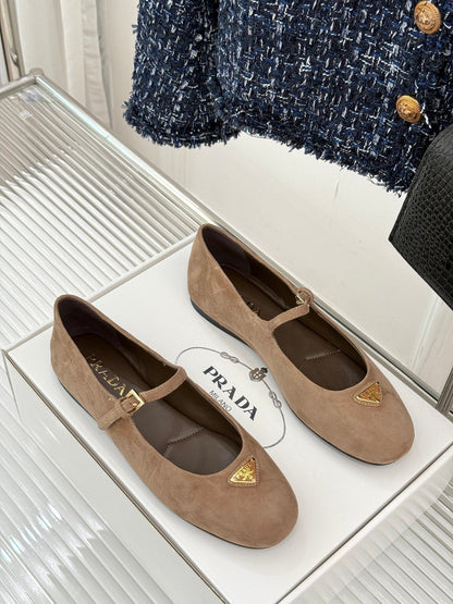 PRADA 25S SOFT PADDED BALLERINAS IN BROWN SUEDE