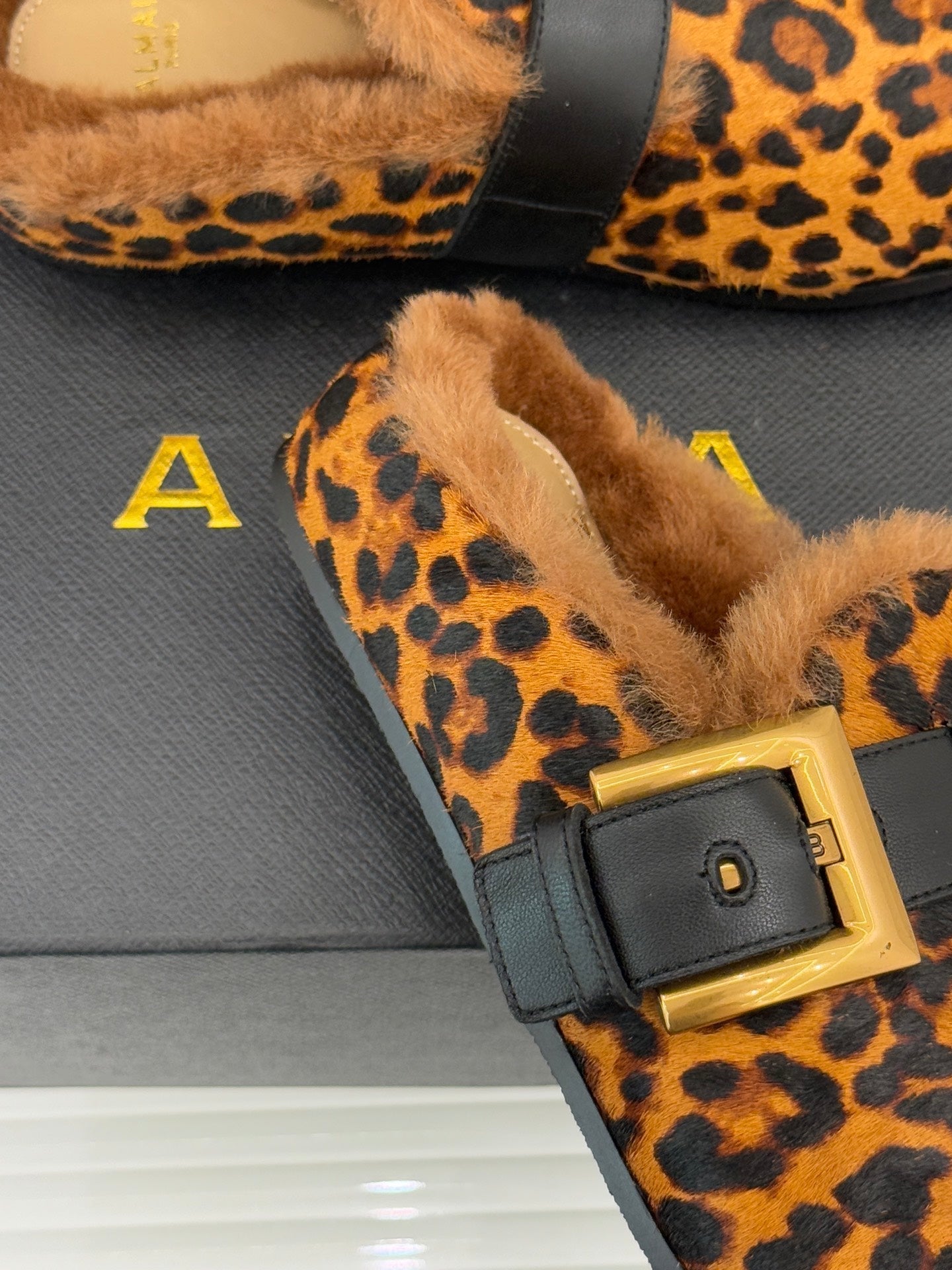 BALMAIN 26S ANTHEM MULES IN LEOPARD PRINT PONY HAIR