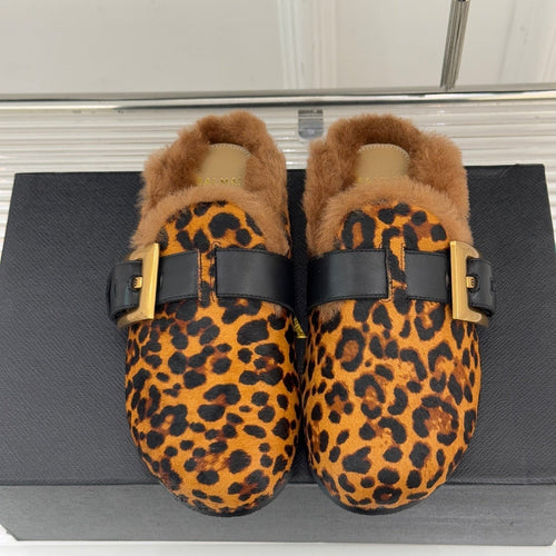 BALMAIN 26S ANTHEM MULES IN LEOPARD PRINT PONY HAIR