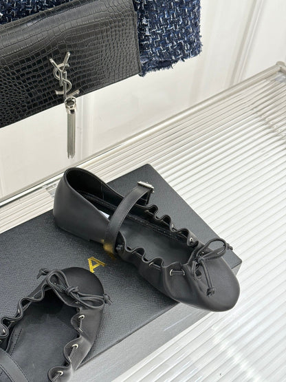 ALAIA 26S MARY JANE FLATS IN BLACK LAMBSKIN WITH BOW