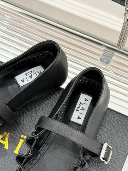 ALAIA 26S MARY JANE FLATS IN BLACK LAMBSKIN WITH BOW