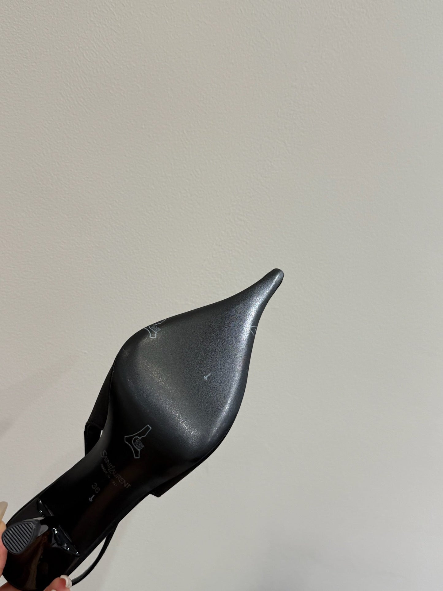 YSL HIGH SLINGBACK 25S IN BLACK SATIN