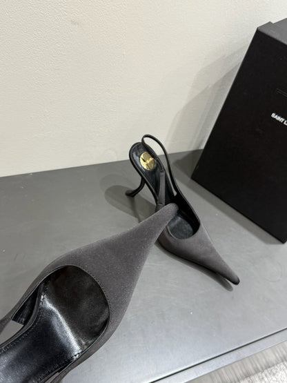 YSL HIGH SLINGBACK 25S IN BLACK SATIN