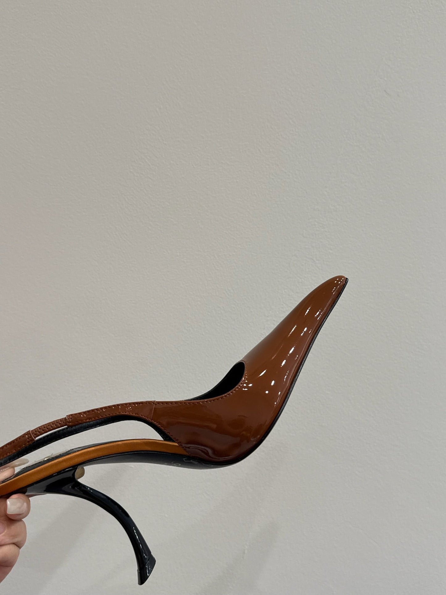 YSL HIGH SLINGBACK 25S IN BURNT ORANGE GLOSSY LAMBSKIN