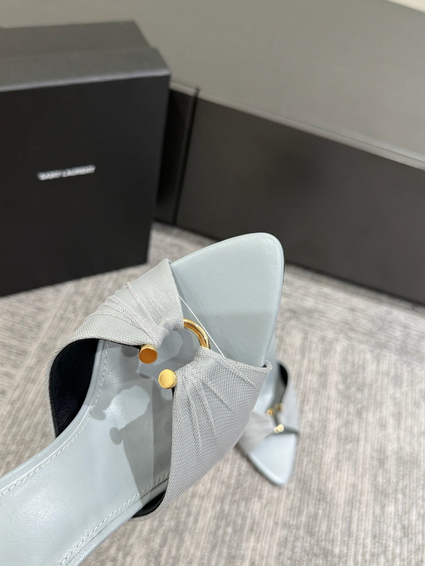 YSL HIGH HEEL 25S 100 MM IN LIGHT SLATE BLUE LAMBSKIN