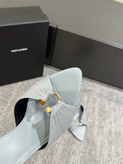 YSL HIGH HEEL 25S 100 MM IN LIGHT SLATE BLUE LAMBSKIN