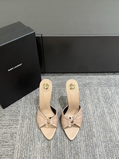 YSL HIGH HEEL 25S 100 MM IN BEIGE LAMBSKIN