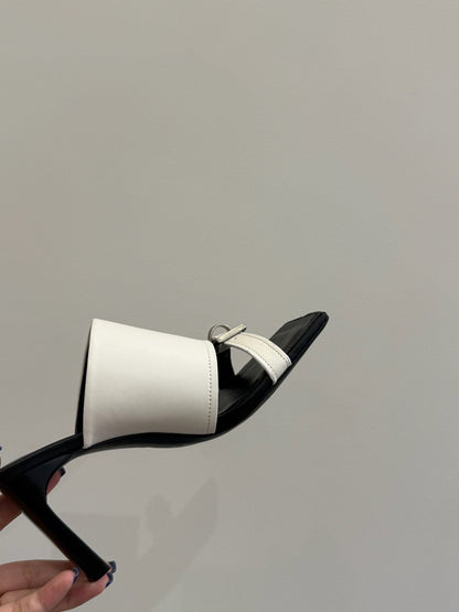 BALENCIAGA 25S HIGH-HEELED SANDALS IN WHITE CALFSKIN WITH SILVER HARDWARE