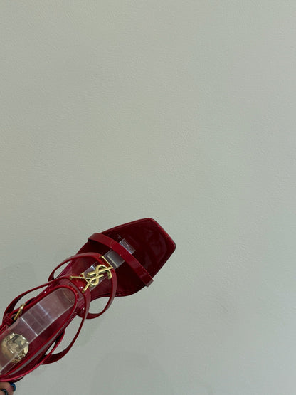 YSL SINGLE-STRAP HEELED SANDALS 25S IN RED LAMBSKIN