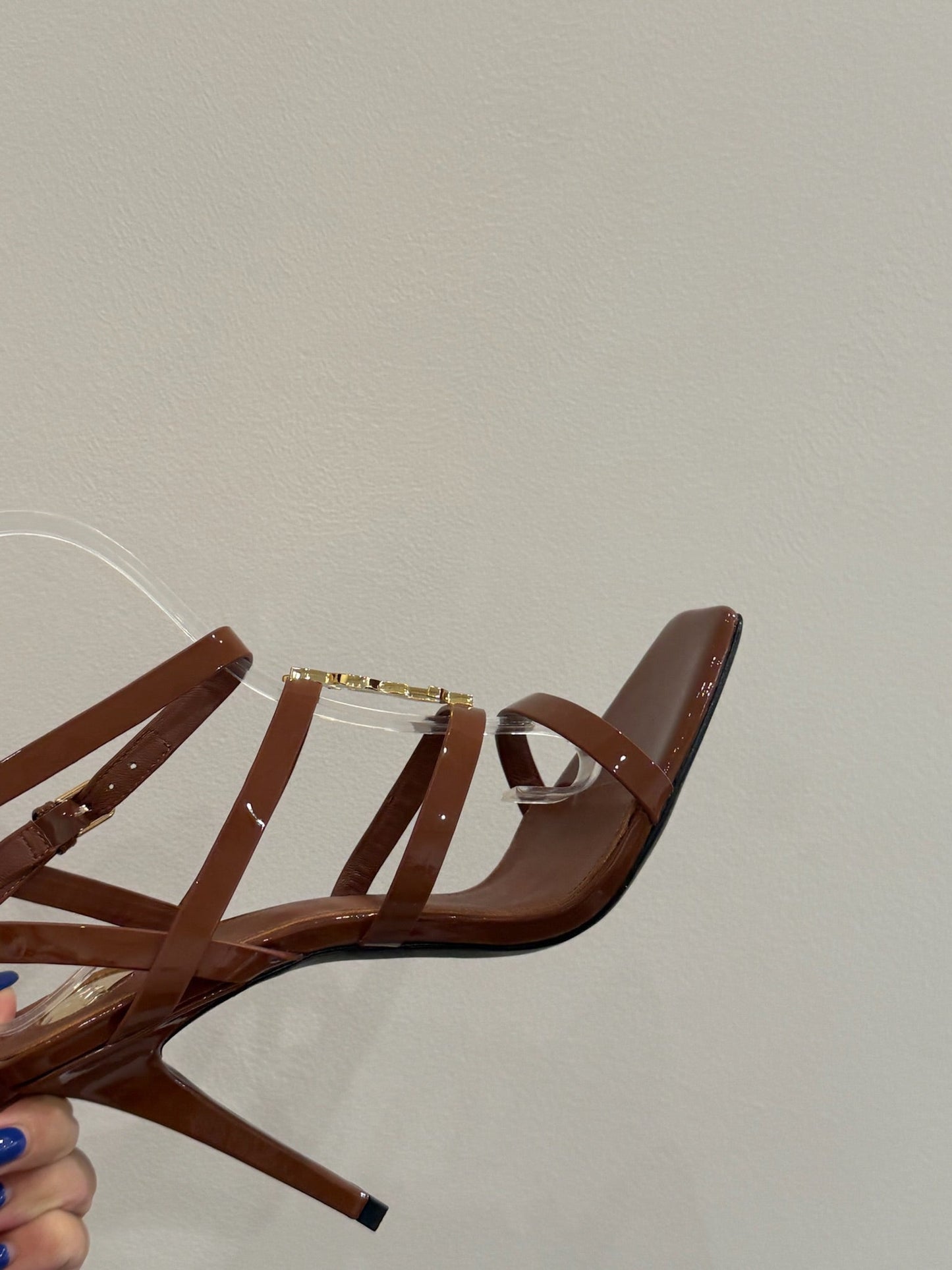 YSL SINGLE-STRAP HEELED SANDALS 25S IN BROWN LAMBSKIN