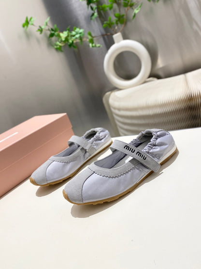 MIUMIU 26S BALLERINAS IN LILAC GREY FABRIC AND SUEDE