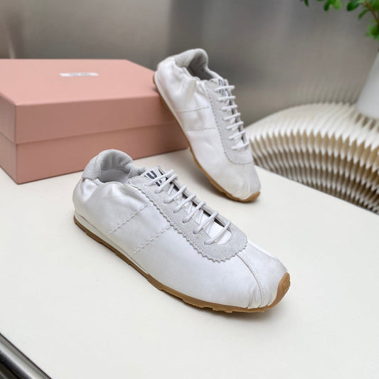 MIUMIU 26S SNEAKERS IN WHITE PLUME SATIN