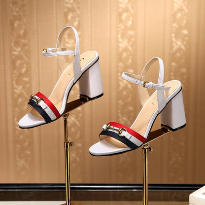 GG HIGH HEELS SANDAL 80 IN WHITE CALFSKIN MIX FABRIC