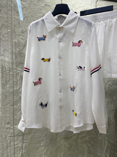 THOM INSPIRED SHIRT SET WITH DOG PRINT25S IN OXFORD COTTON 266228