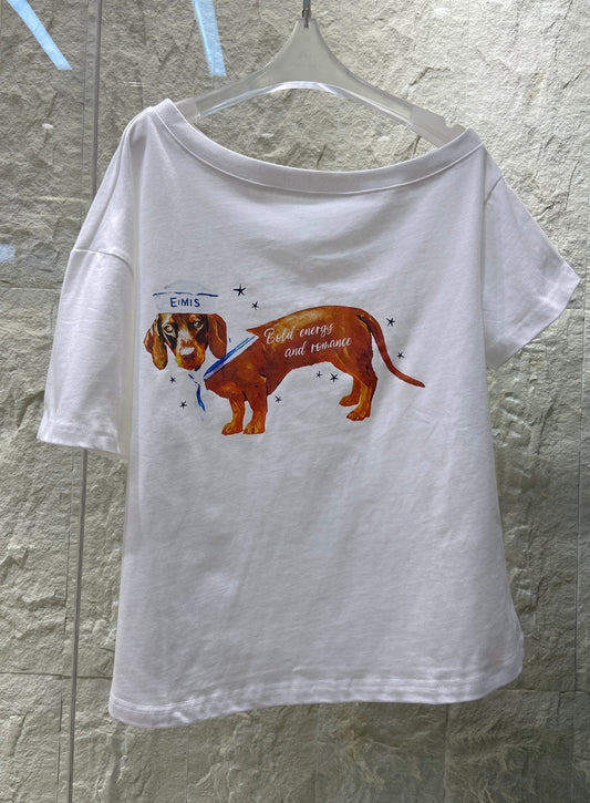 DACHSHUND PRINT T SHIRT 25S IN COTTON 266126