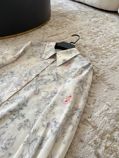 CHANEL LONG-SLEEVE PRINTED SHIRT IN SOFT FABRIC