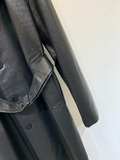 DIOR 25S LONG CROCODILE LEATHER COAT 665