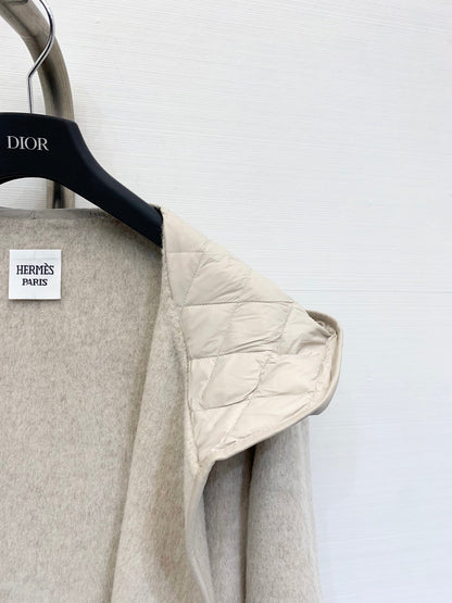 HERMES 25S KNIT HOODED COAT WITH SHEARLING TRIM 216