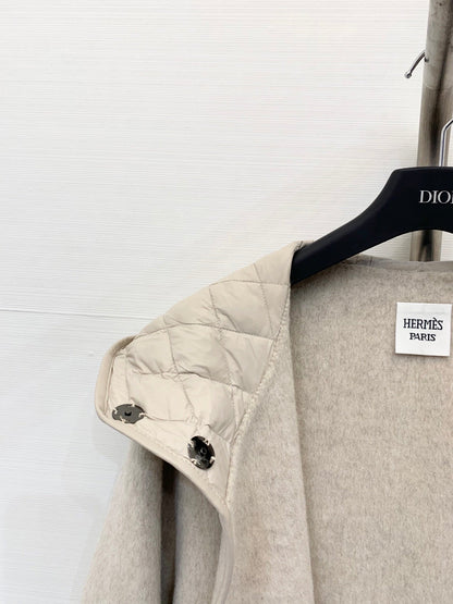 HERMES 25S KNIT HOODED COAT WITH SHEARLING TRIM 216
