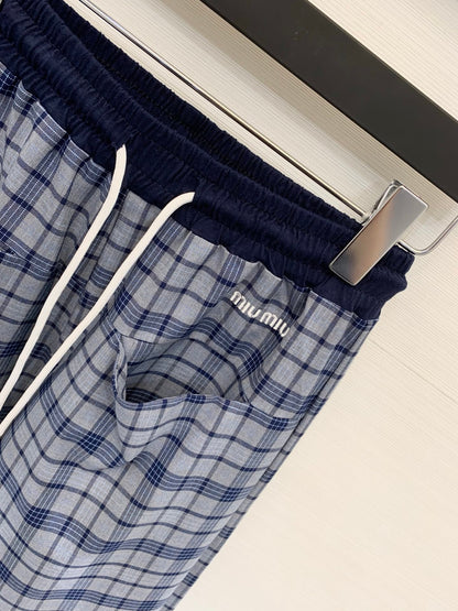 MIUMIU 26S PLAID DRAWSTRING PANTS 942