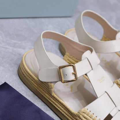 PRADA 26S SANDAL ESPADRILLES IN WHITE CALFSKIN