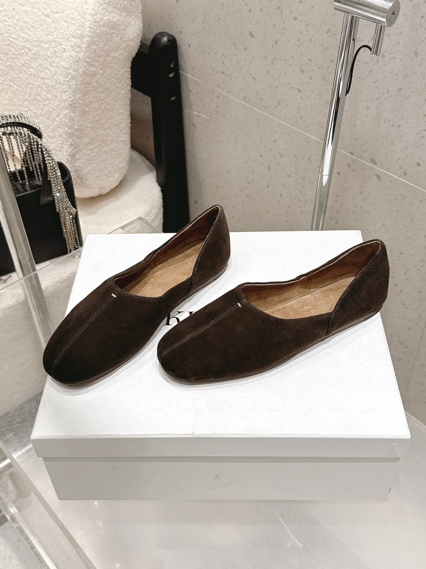 CELINE 26S FLAT SHOES IN DARK BROWN SUEDE