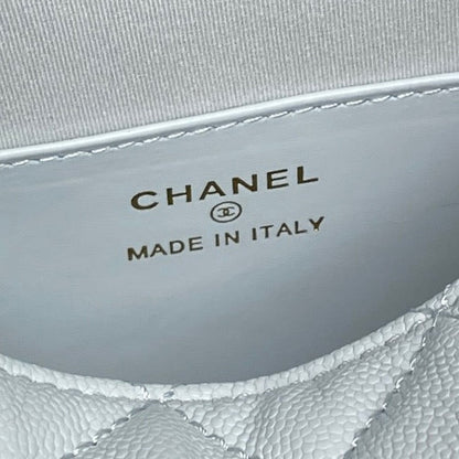 CHANEL 25S COCO CRUSH HANDLE BAG 19 IN LIGHT BLUE CAVIAR LEATHER