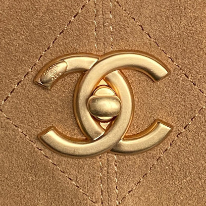 CHANEL 25S HOBO BAG 36 IN BROWN SUEDE AND BLACK CALFSKIN WITH GOLD HARDWARE