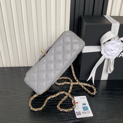 CHANEL 25S FLAP BAG 19 IN CHARCOAL GRAY CALFSKIN GOLD HARDWARE